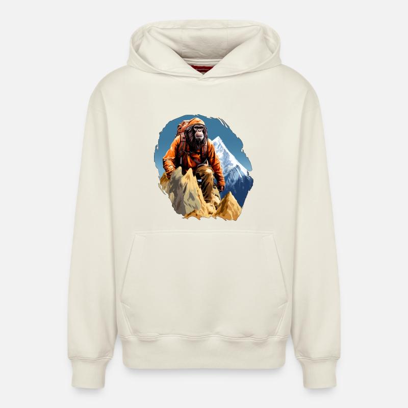 Singe Alpiniste / Singe Randonnée - Sweat à capuche unisexe décontracté en coton biologique – de SPREAD - blanc cassé