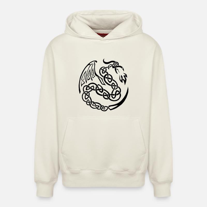 Dragon celte noir - Sweat à capuche unisexe décontracté en coton biologique – de SPREAD - blanc cassé