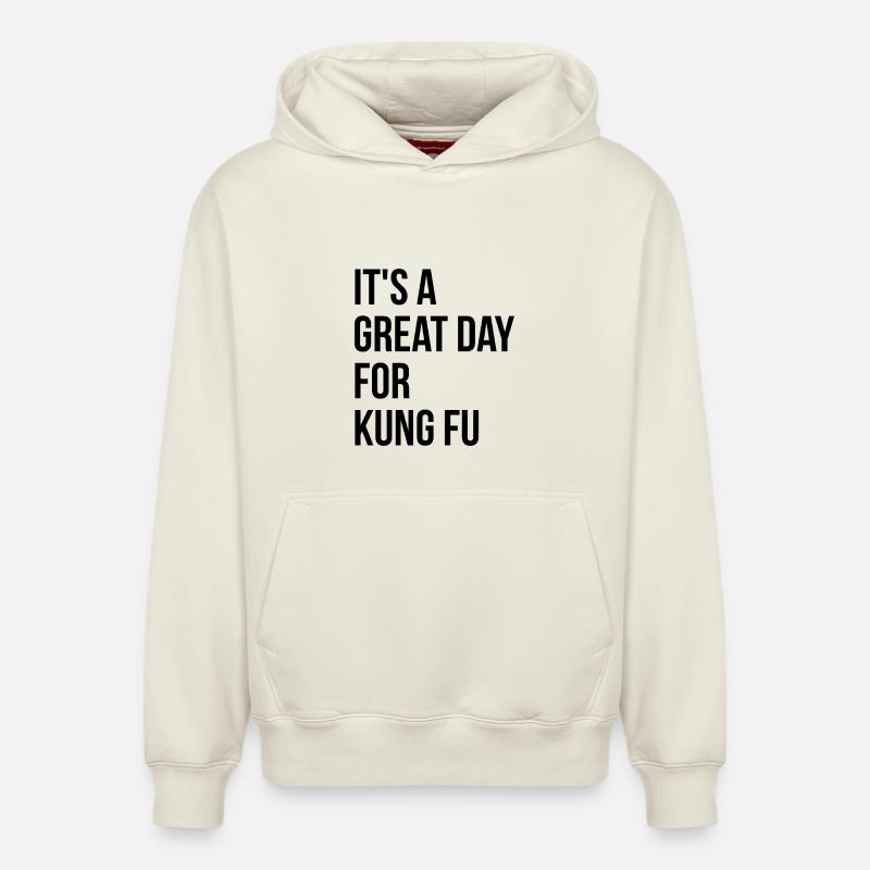 kung-fu - Sweat à capuche unisexe décontracté en coton biologique – de SPREAD - blanc cassé