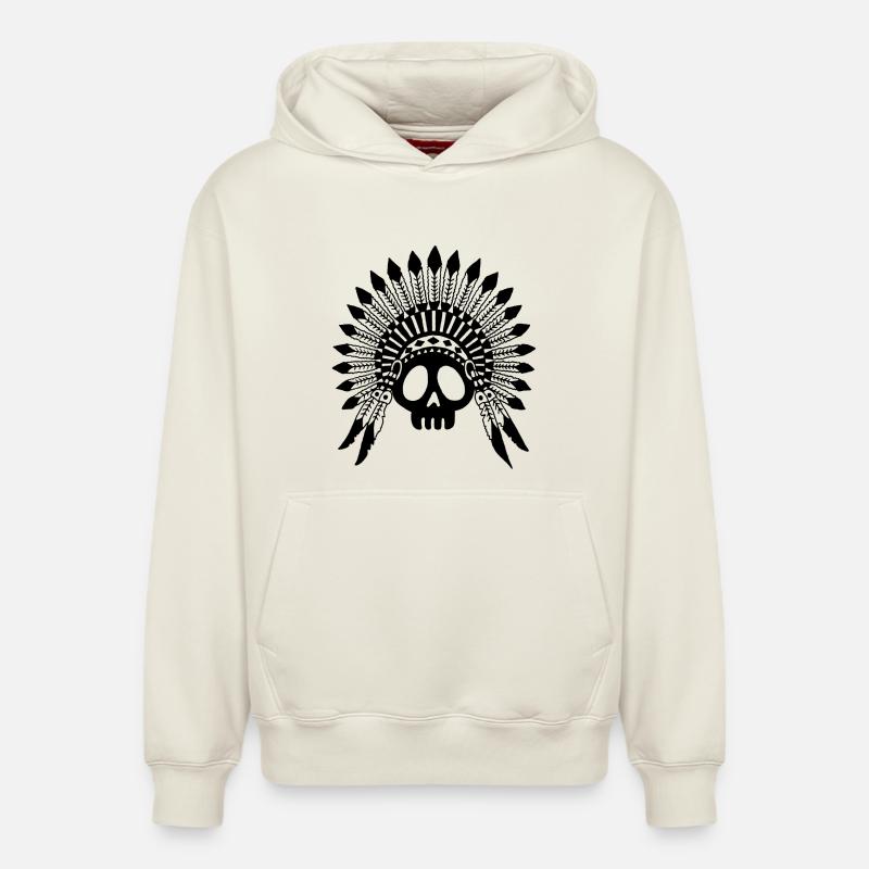 Crâne de chef indien noir - Sweat à capuche unisexe décontracté en coton biologique – de SPREAD - blanc cassé