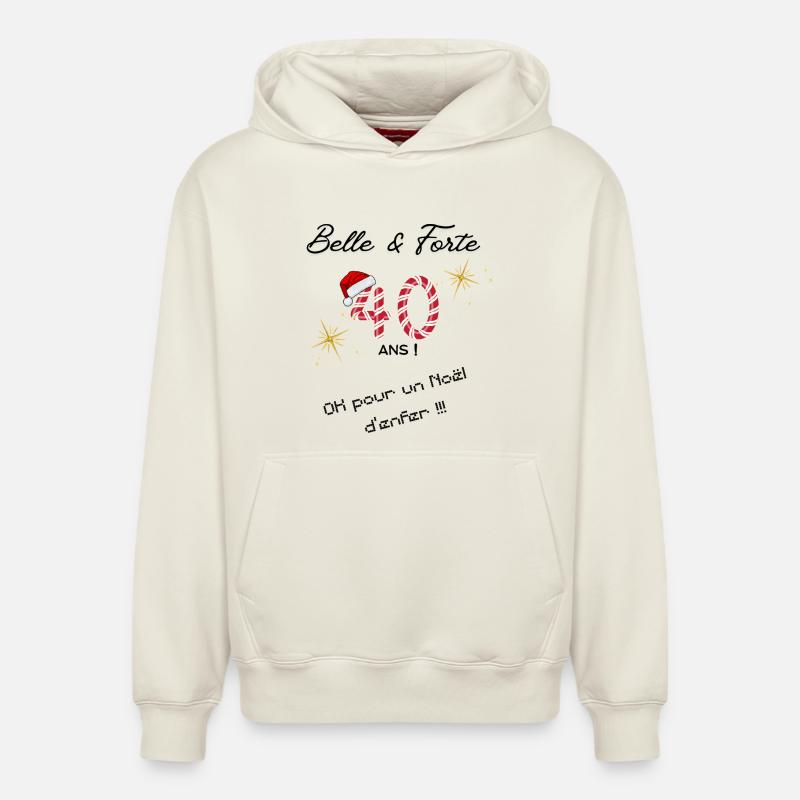 Joyeux_noel_40ans - Sweat à capuche unisexe décontracté en coton biologique – de SPREAD - blanc cassé