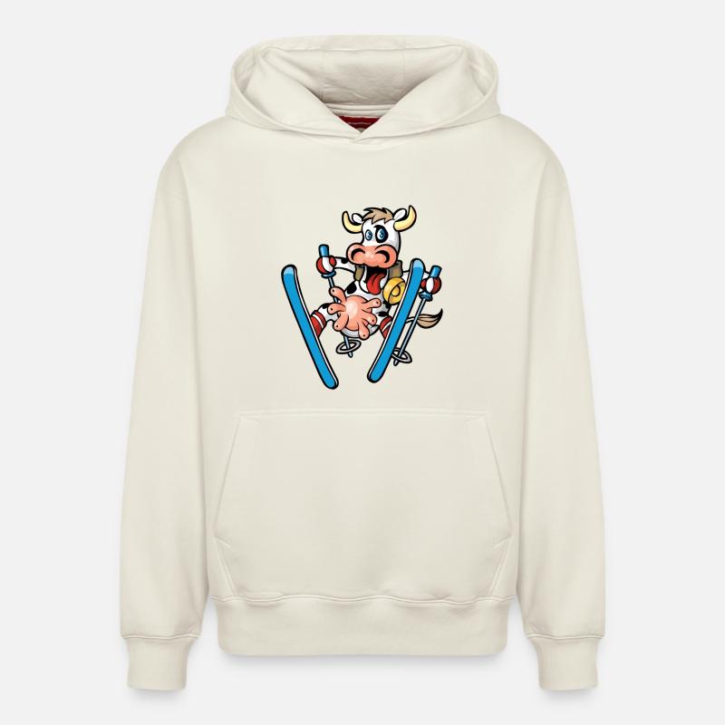 Vache en skis - Sweat à capuche unisexe décontracté en coton biologique – de SPREAD - blanc cassé