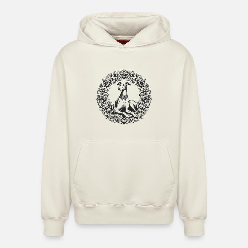 Silhouette de lévrier orné - Sweat à capuche unisexe décontracté en coton biologique – de SPREAD - blanc cassé