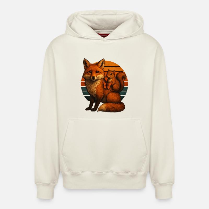 Fuchs Eichhörnchen Retro Tierfreunde - Relaxed Unisex Organic Hoodie – von SPREAD - Naturweiß