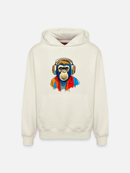 Singe avec casque - Sweat à capuche unisexe décontracté en coton biologique – de SPREAD - blanc cassé
