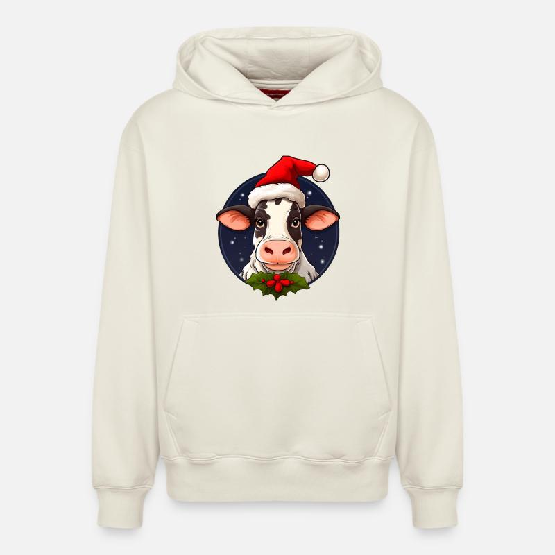 Vaches Noël - Sweat à capuche unisexe décontracté en coton biologique – de SPREAD - blanc cassé