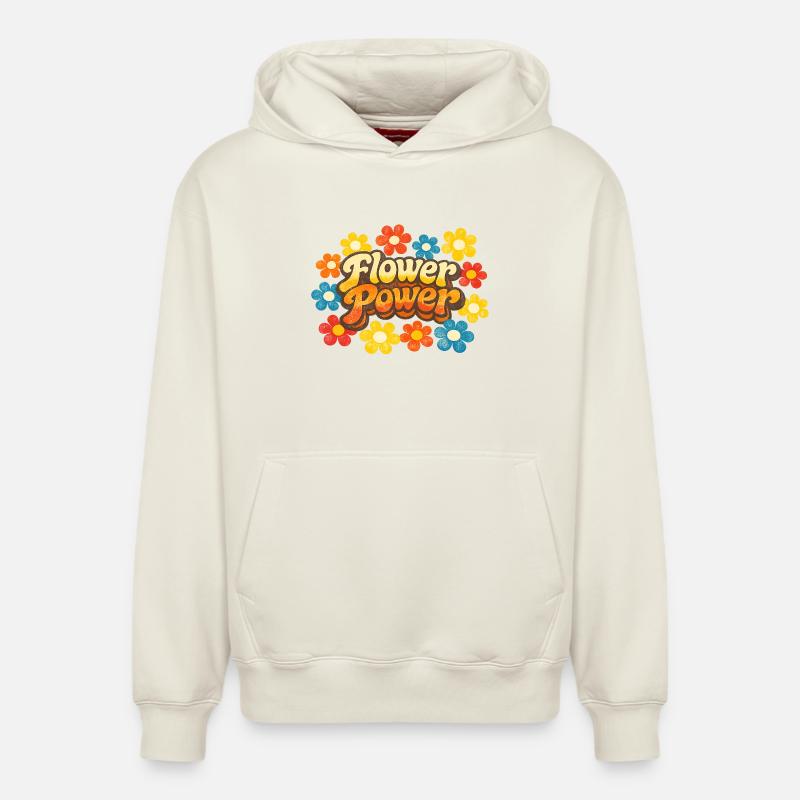 Flower Power Rétro - Sweat à capuche unisexe décontracté en coton biologique – de SPREAD - blanc cassé