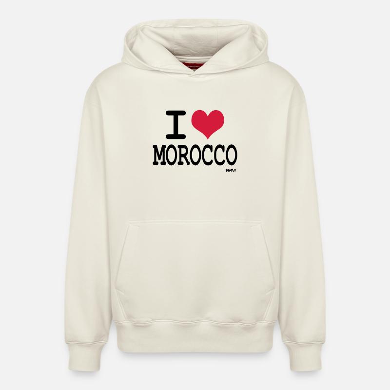 J'aime le maroc - couleurs personnalisables - Sweat à capuche unisexe décontracté en coton biologique – de SPREAD - blanc cassé