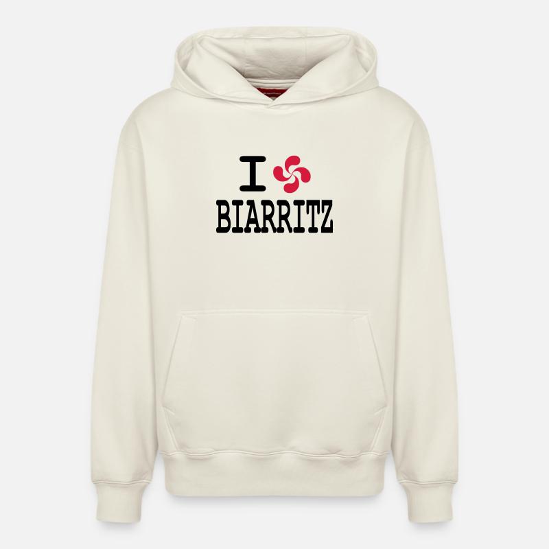 i love biarritz - lauburu - Sweat à capuche unisexe décontracté en coton biologique – de SPREAD - blanc cassé