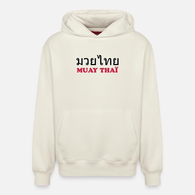 Muay Thai - Sweat à capuche unisexe décontracté en coton biologique – de SPREAD - blanc cassé