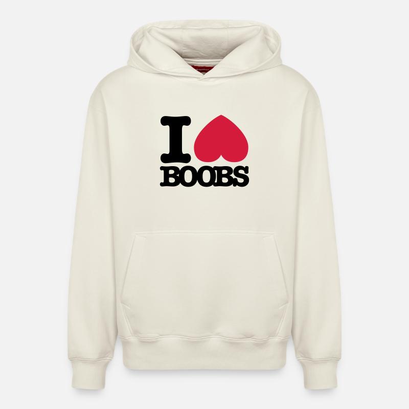 I_love_boobs - Sweat à capuche unisexe décontracté en coton biologique – de SPREAD - blanc cassé