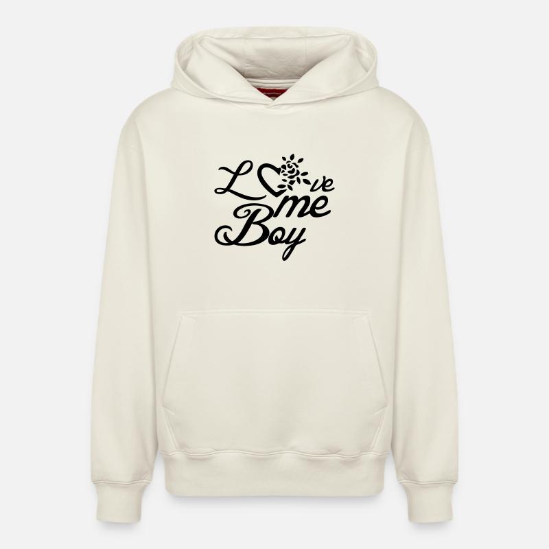 Aimez-moi, garçon Amour Saint-Valentin Dictons Cadeau - Sweat à capuche unisexe décontracté en coton biologique – de SPREAD - blanc cassé