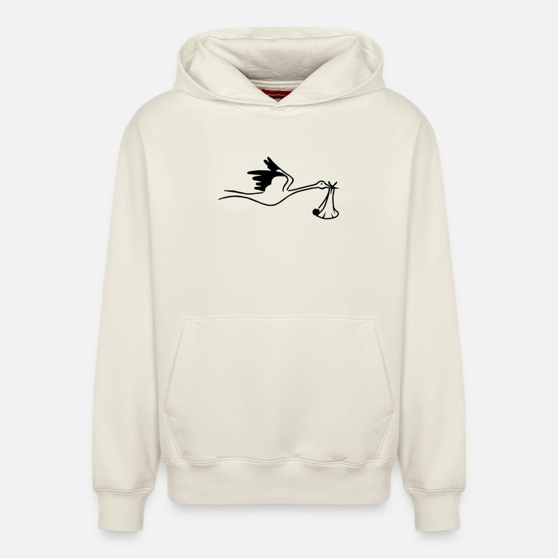 Cigogne avec bébé - Sweat à capuche unisexe décontracté en coton biologique – de SPREAD - blanc cassé