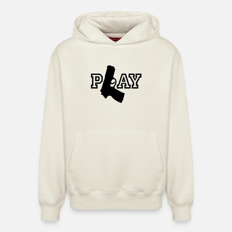 Play | Gun | Waffe - Sweat à capuche unisexe décontracté en coton biologique – de SPREAD - blanc cassé