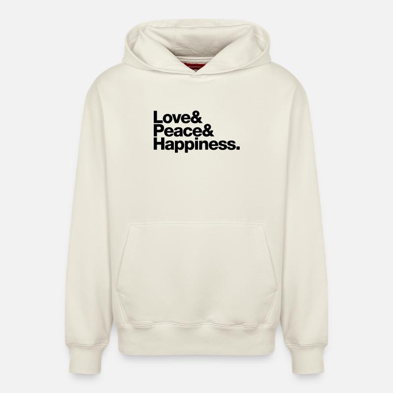 love peace happiness - Sweat à capuche unisexe décontracté en coton biologique – de SPREAD - blanc cassé