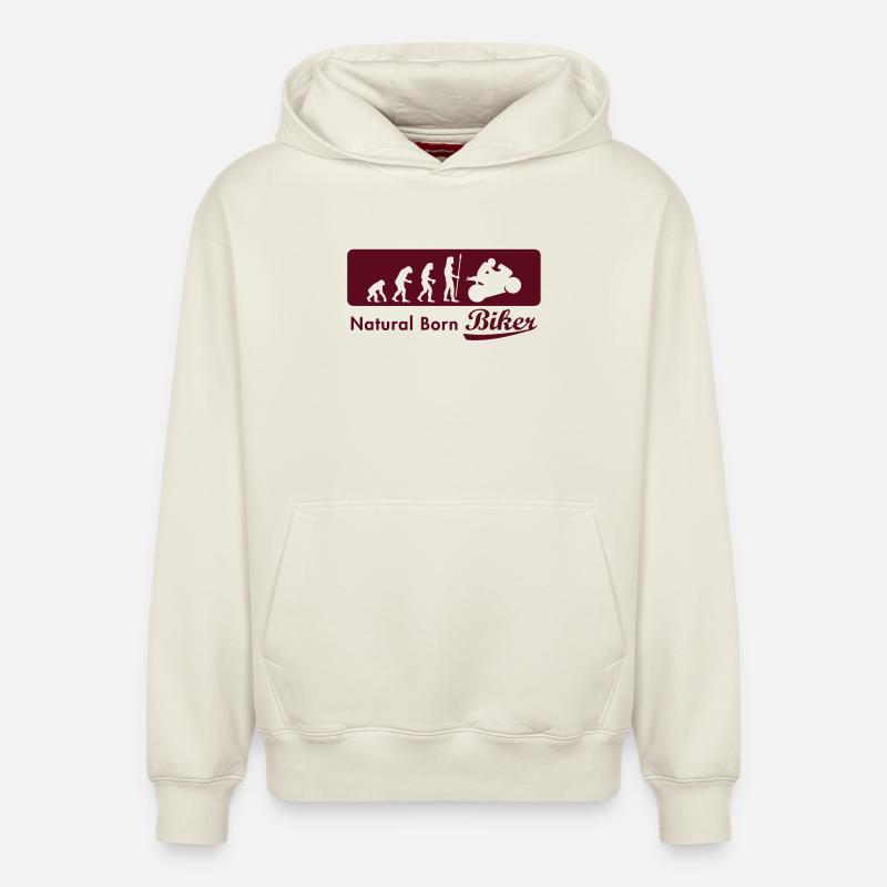 evolution_biker - Sweat à capuche unisexe décontracté en coton biologique – de SPREAD - blanc cassé