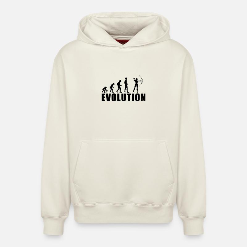 EVOLUTION BOGENSCHIESSEN Geschenk - Sweat à capuche unisexe décontracté en coton biologique – de SPREAD - blanc cassé