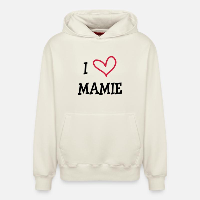 I Love Mamie - Sweat à capuche unisexe décontracté en coton biologique – de SPREAD - blanc cassé