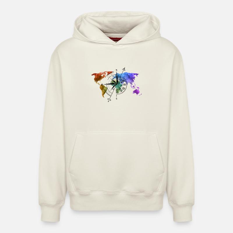 Boussole globe-trotter - Sweat à capuche unisexe décontracté en coton biologique – de SPREAD - blanc cassé