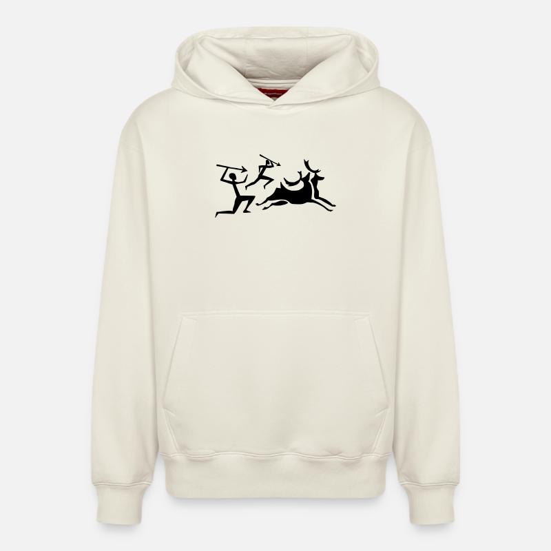 Chasseur de peintures rupestres - Sweat à capuche unisexe décontracté en coton biologique – de SPREAD - blanc cassé