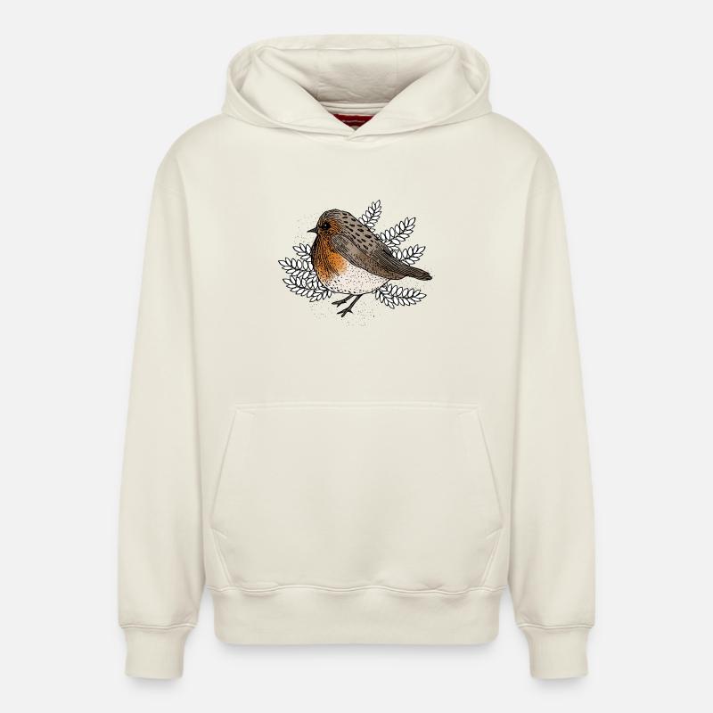 Rouges-gorges sur des branches - Sweat à capuche unisexe décontracté en coton biologique – de SPREAD - blanc cassé