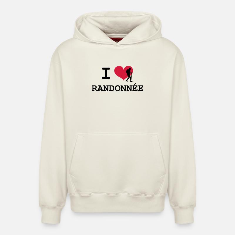 I Love Randonnée - Sweat à capuche unisexe décontracté en coton biologique – de SPREAD - blanc cassé