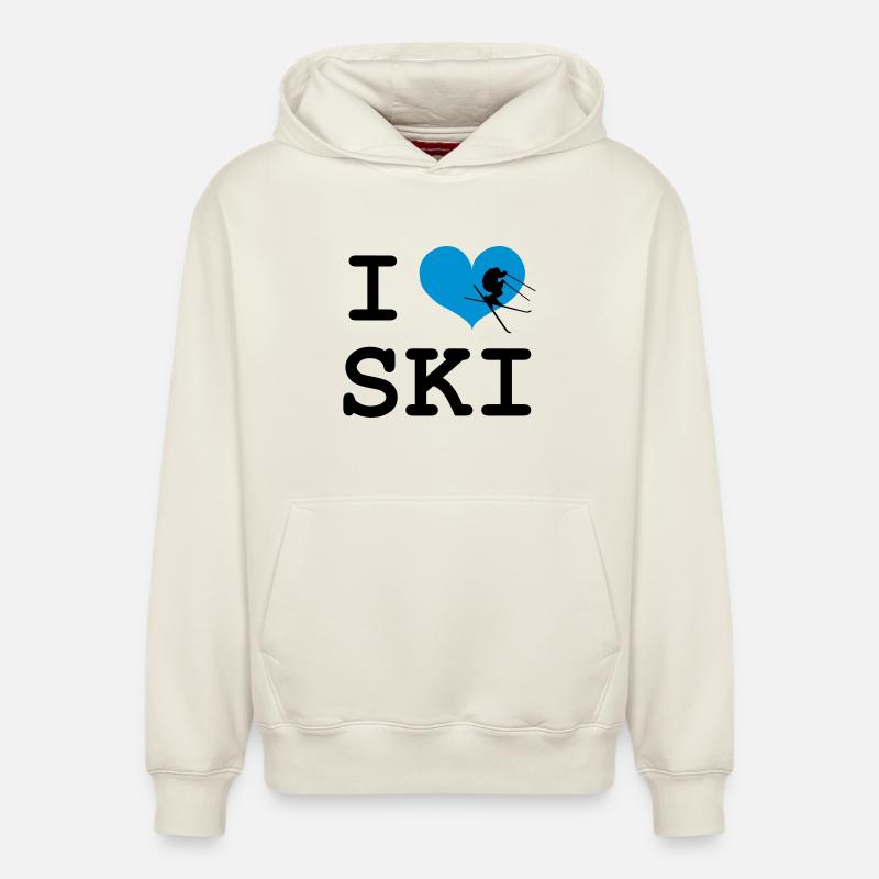 I Love Ski - Sweat à capuche unisexe décontracté en coton biologique – de SPREAD - blanc cassé