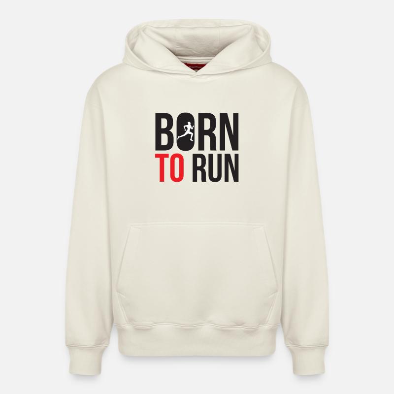 Né pour courir - Sweat à capuche unisexe décontracté en coton biologique – de SPREAD - blanc cassé