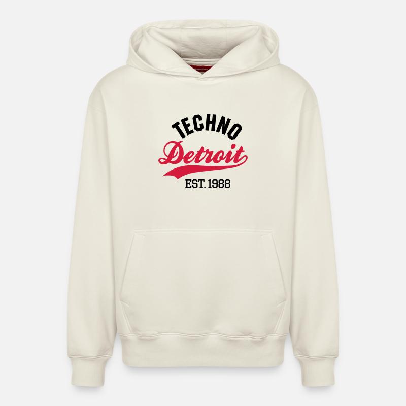 Techno Detroit est.1988 - Sweat à capuche unisexe décontracté en coton biologique – de SPREAD - blanc cassé