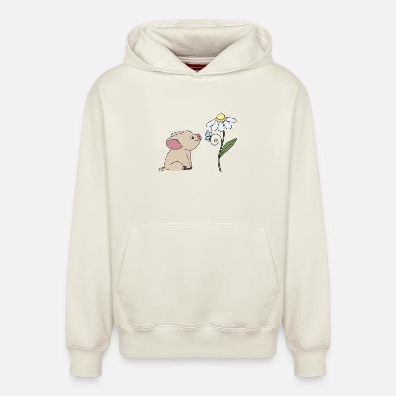 Cochons et papillons - Sweat à capuche unisexe décontracté en coton biologique – de SPREAD - blanc cassé