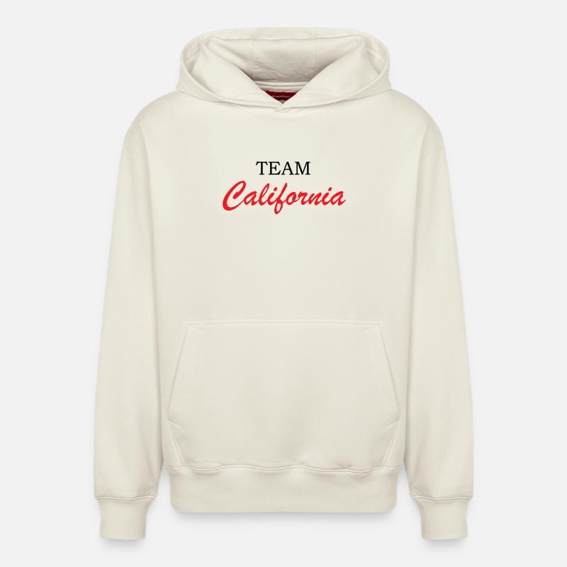 California Script Red - Sweat à capuche unisexe décontracté en coton biologique – de SPREAD - blanc cassé