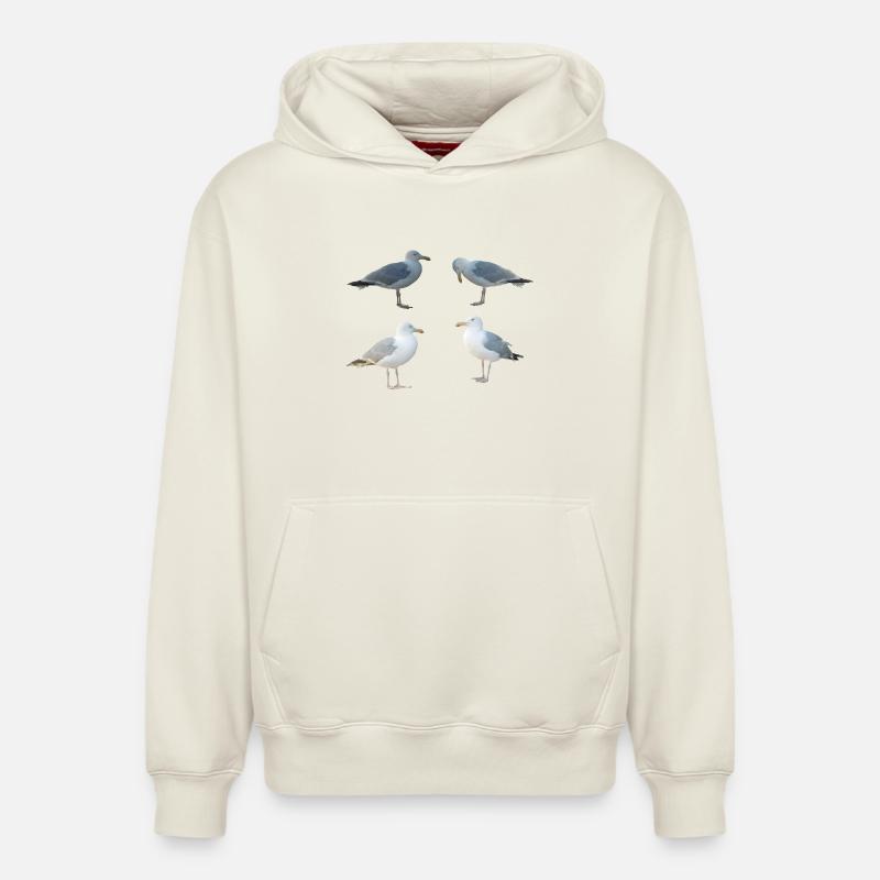 Mouettes - Sweat à capuche unisexe décontracté en coton biologique – de SPREAD - blanc cassé