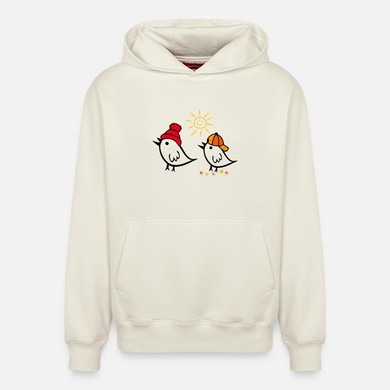 Printemps, Soleil, Moineau - Sweat à capuche unisexe décontracté en coton biologique – de SPREAD - blanc cassé