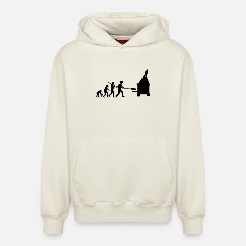 Evolution Pizza Baker - Relaxed Unisex Organic Hoodie – by SPREAD - off white