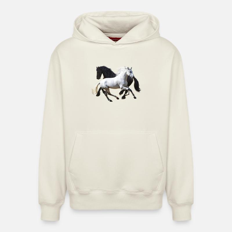 Chevaux - Sweat à capuche unisexe décontracté en coton biologique – de SPREAD - blanc cassé
