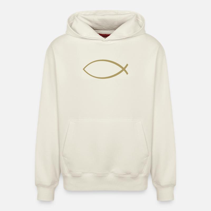 Ichtus poisson or - Sweat à capuche unisexe décontracté en coton biologique – de SPREAD - blanc cassé