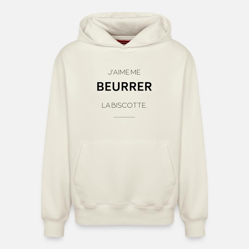 J'aime me beurrer la biscotte - Sweat à capuche unisexe décontracté en coton biologique – de SPREAD - blanc cassé
