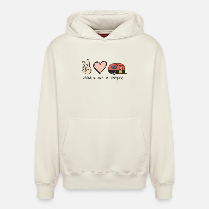 Paix Amour Camping - Sweat à capuche unisexe décontracté en coton biologique – de SPREAD - blanc cassé