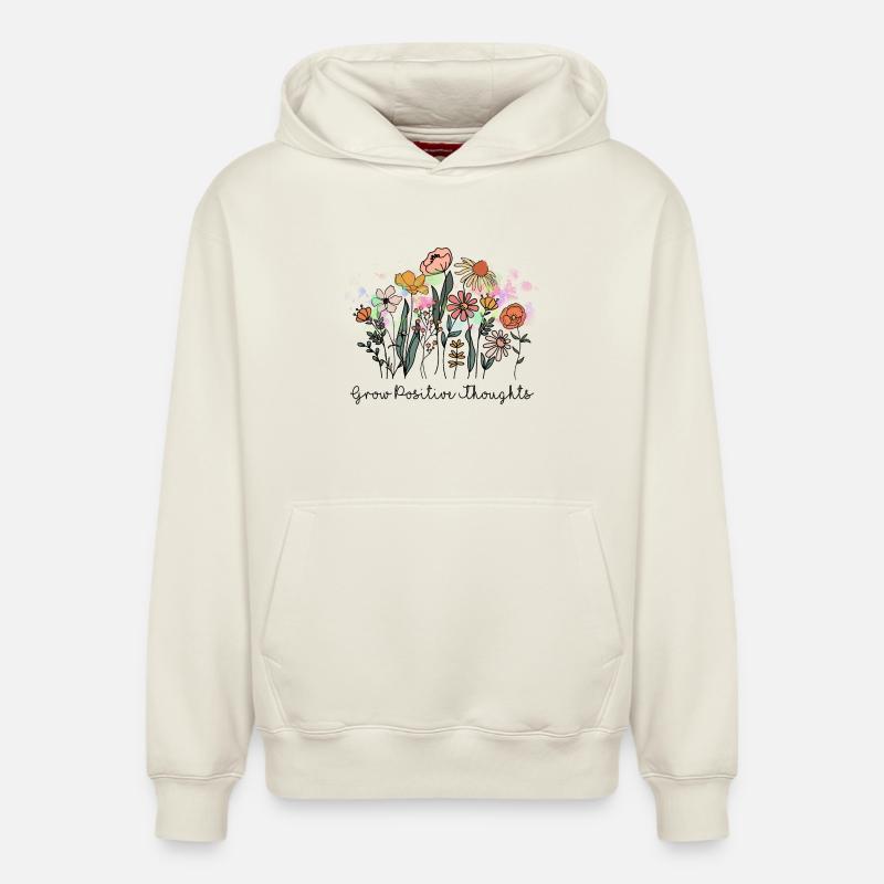 Développer des pensées positives - Sweat à capuche unisexe décontracté en coton biologique – de SPREAD - blanc cassé