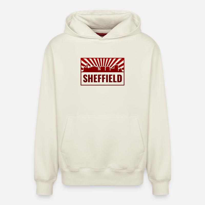 Sheffield Skyline Red Neon - Sweat à capuche unisexe décontracté en coton biologique – de SPREAD - blanc cassé