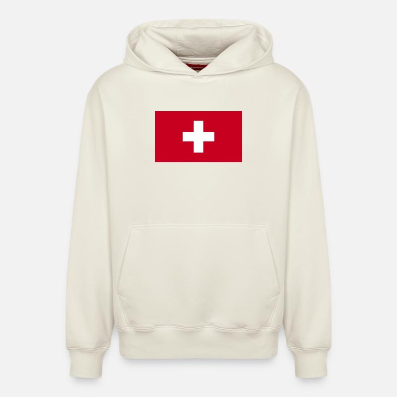 Drapeau suisse - Sweat à capuche unisexe décontracté en coton biologique – de SPREAD - blanc cassé