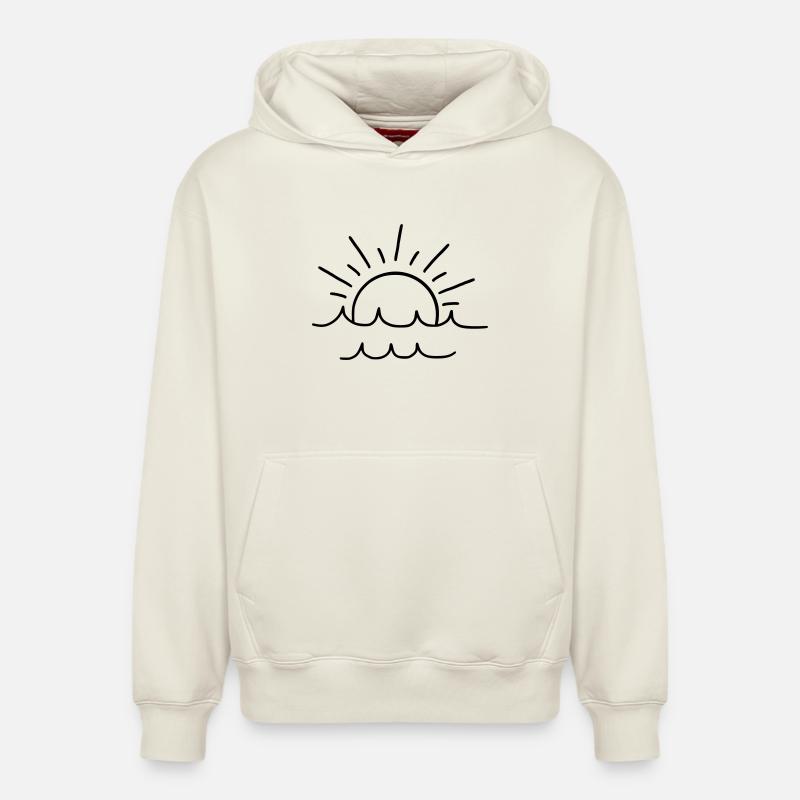 Soleil et vagues - Sweat à capuche unisexe décontracté en coton biologique – de SPREAD - blanc cassé