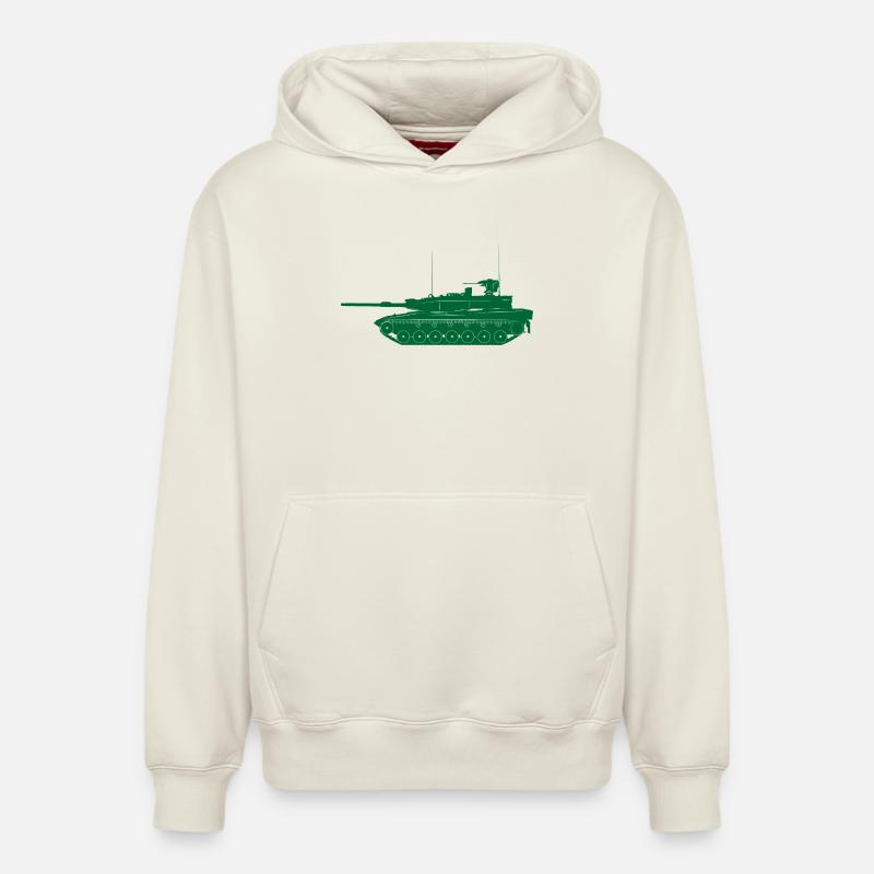 Char militaire vert - Sweat à capuche unisexe décontracté en coton biologique – de SPREAD - blanc cassé