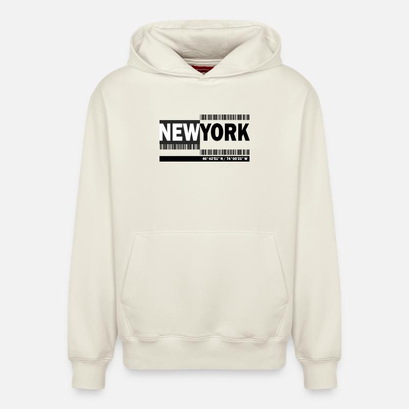 NEW YORK - Code-barres - Sweat à capuche unisexe décontracté en coton biologique – de SPREAD - blanc cassé