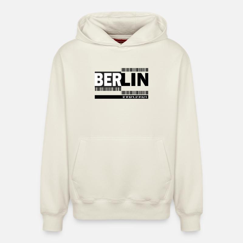BERLIN - Barcode - Relaxed Unisex Organic Hoodie – von SPREAD - Naturweiß