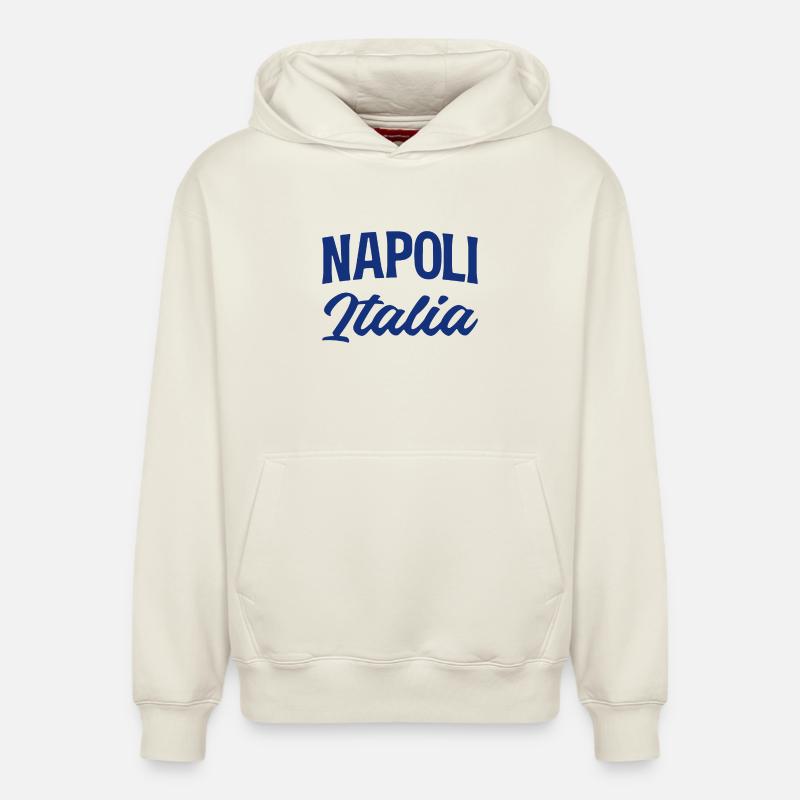 Napoli Italia Script in Blue - Sweat à capuche unisexe décontracté en coton biologique – de SPREAD - blanc cassé