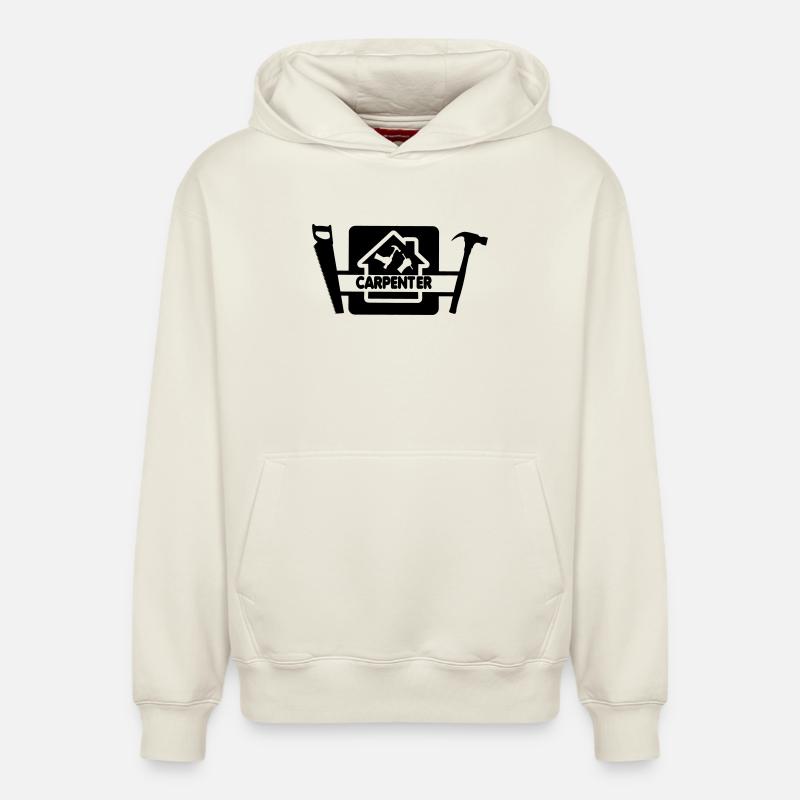 Logo avec texte charpentier - Sweat à capuche unisexe décontracté en coton biologique – de SPREAD - blanc cassé