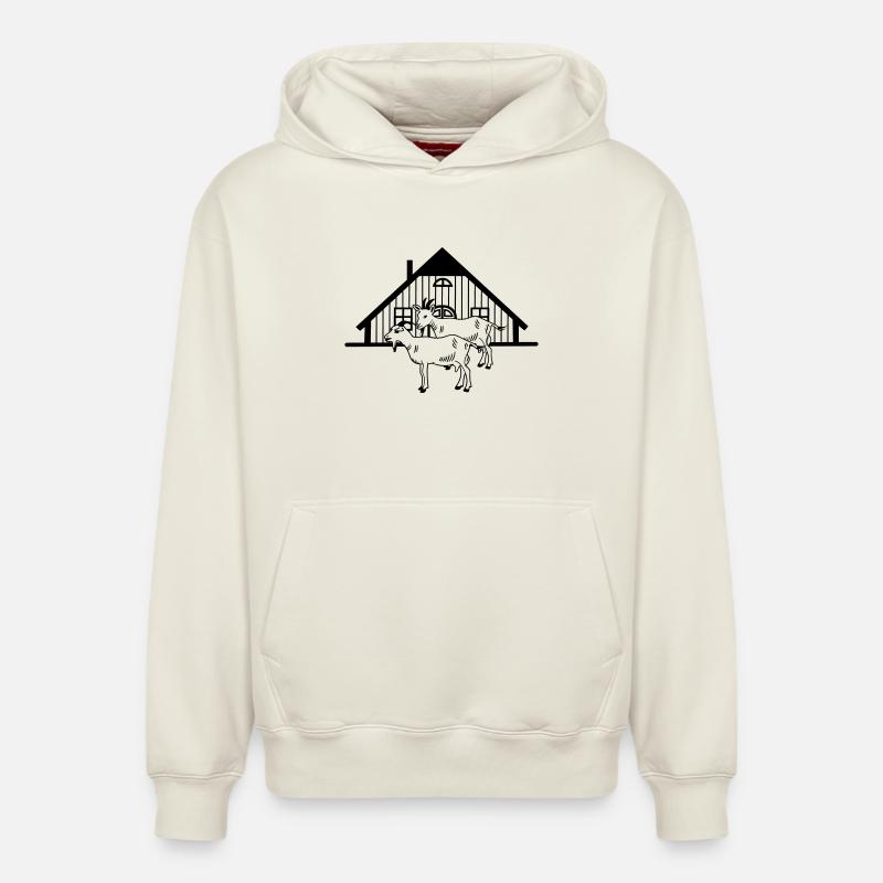 Ziegenfarm oder Stall - Relaxed Unisex Organic Hoodie – von SPREAD - Naturweiß