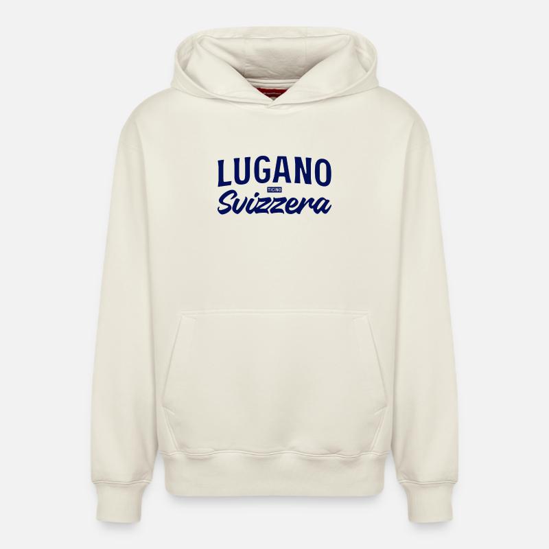 Lugano Svizzera Script Design - Sweat à capuche unisexe décontracté en coton biologique – de SPREAD - blanc cassé