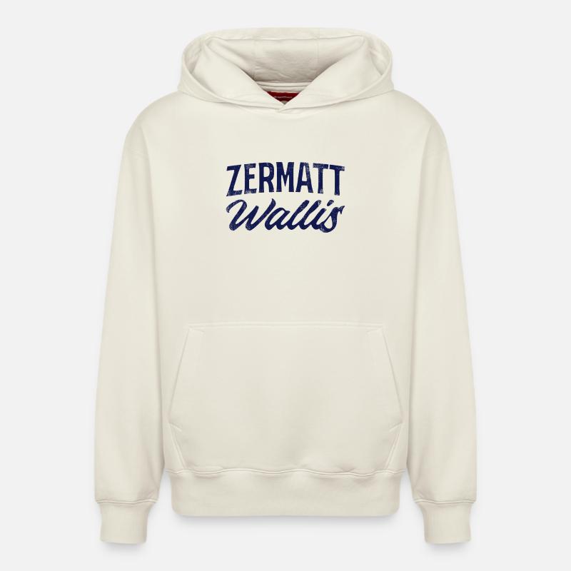 Zermatt Wallis Alpine Script - Relaxed Unisex Organic Hoodie – von SPREAD - Naturweiß